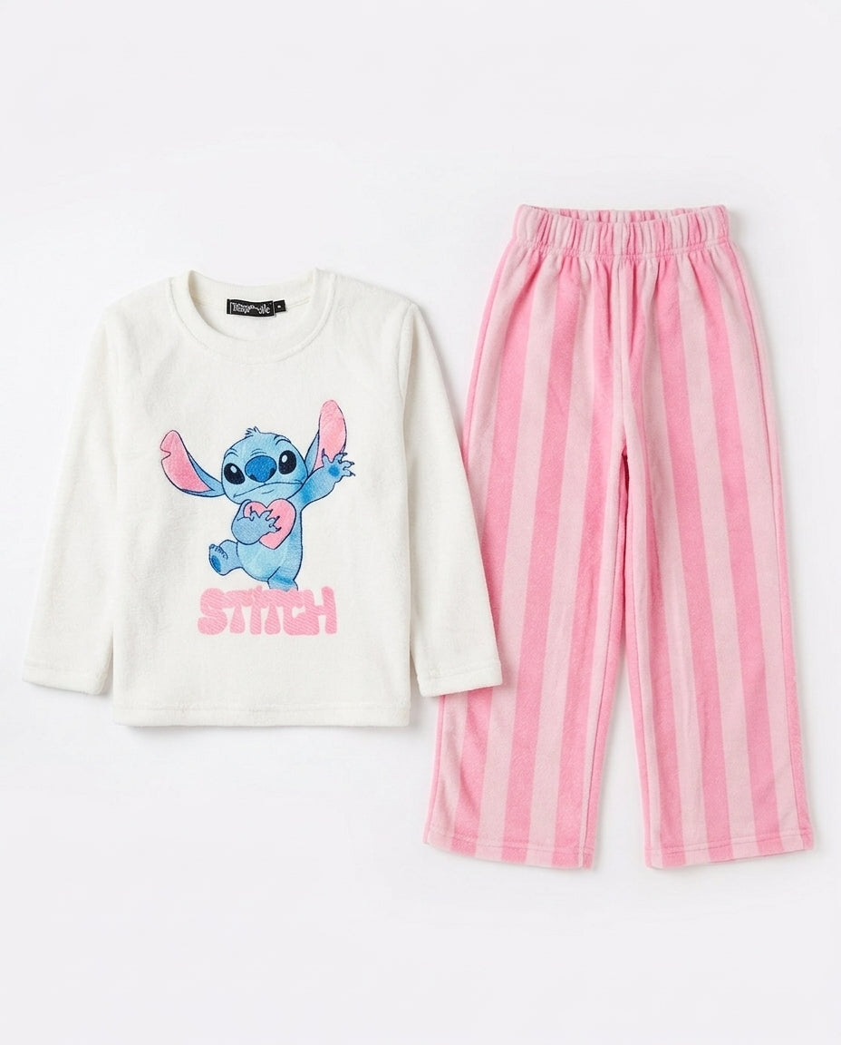 Girls Printed Stitch Pyjama W/Stripped Pant