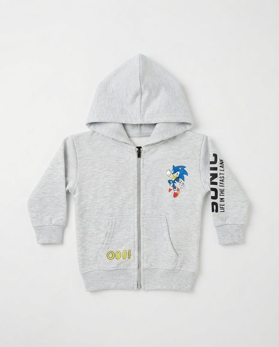 Boys Hodded Printed Sonic Sweatshirt W/Zipper