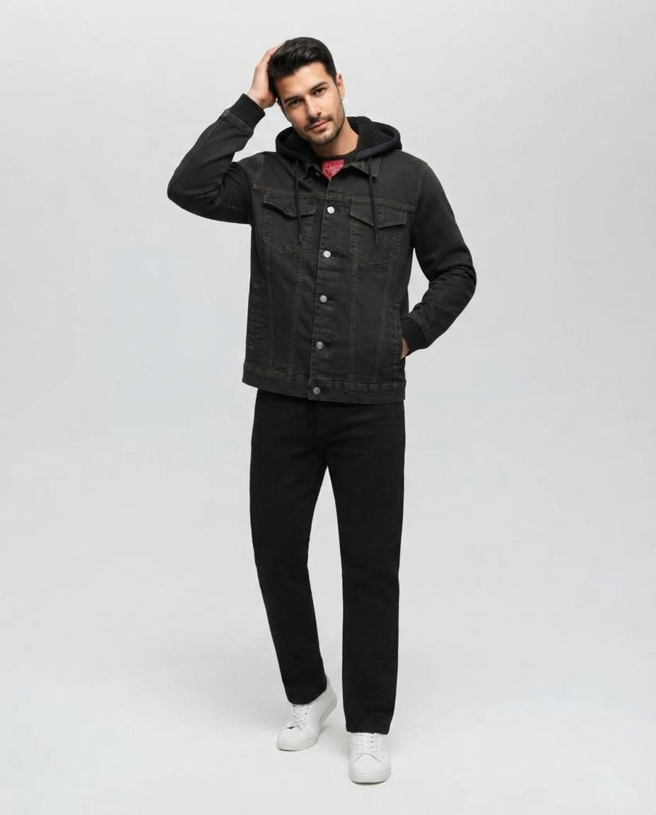 Men Hodded Jeans Jacket