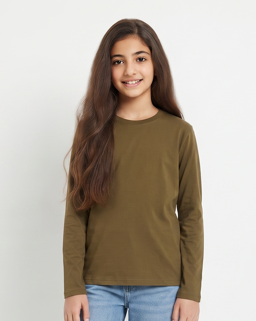 GIRLS PLAIN LONG SLEEVES T-SHIRT ROUND NECK