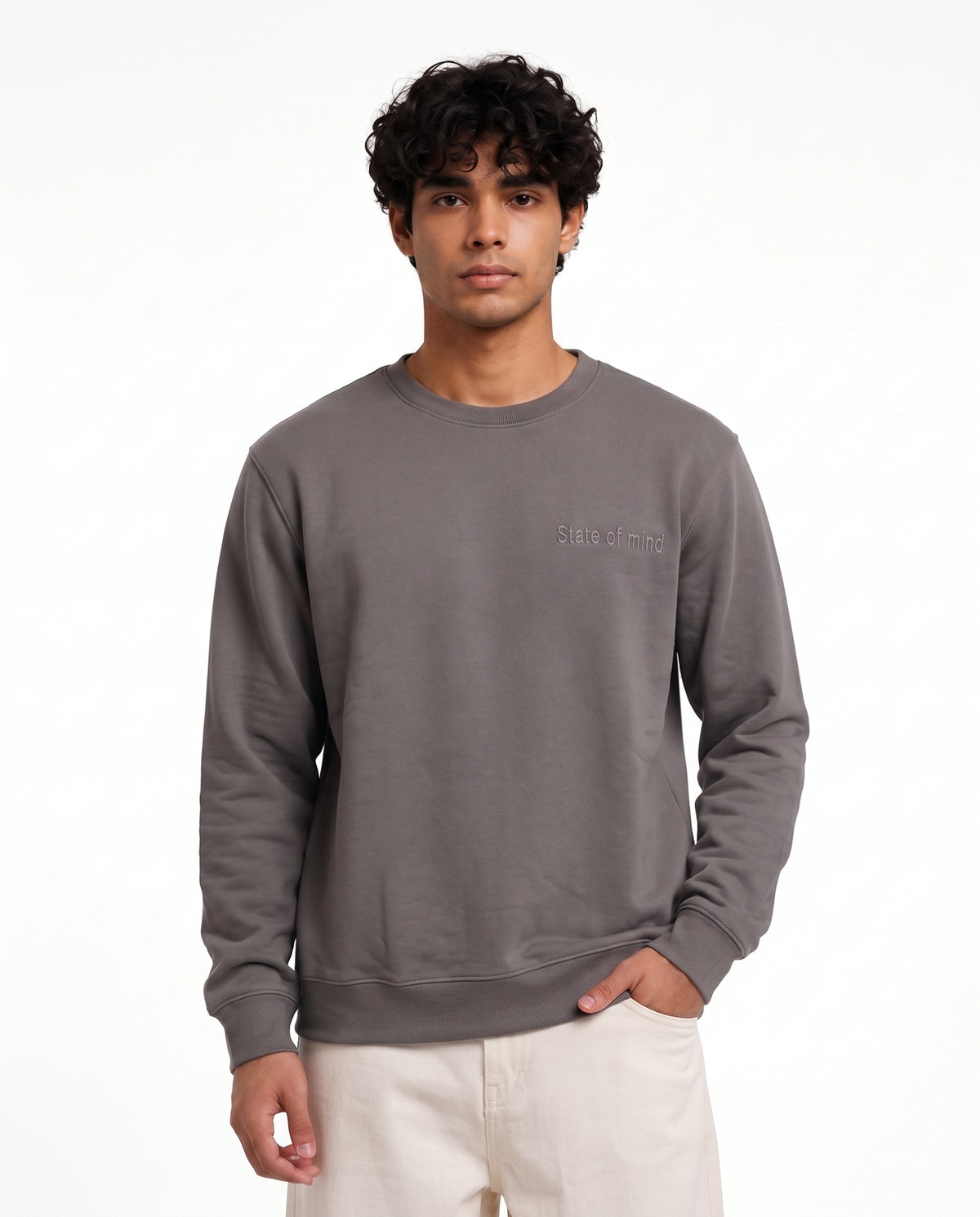 Men Embroided State Of Living Sweatshirt