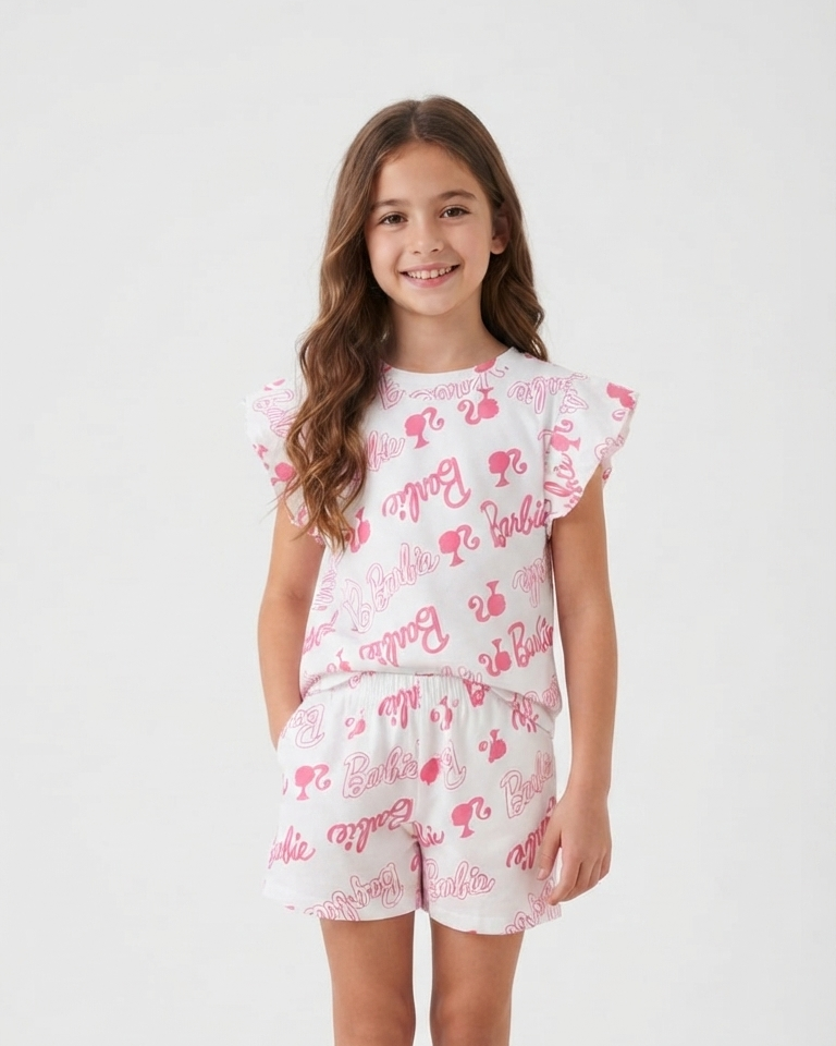 Girls Printed Barbei Half Sleeves Pyjama