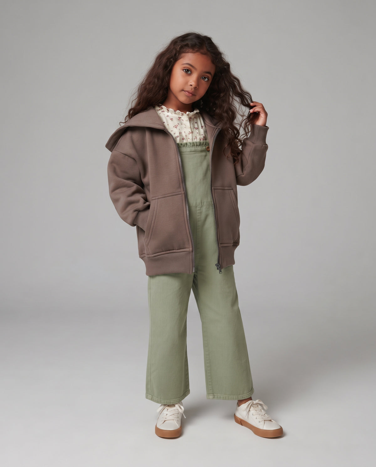 Girls Hodded Plain Sweatshirt W/Zipper