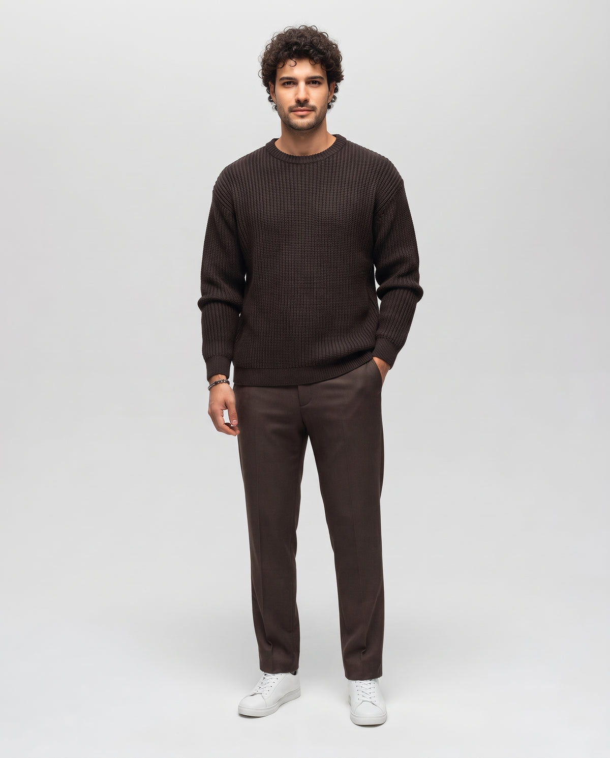 Men Ajour Pullover Round Neck