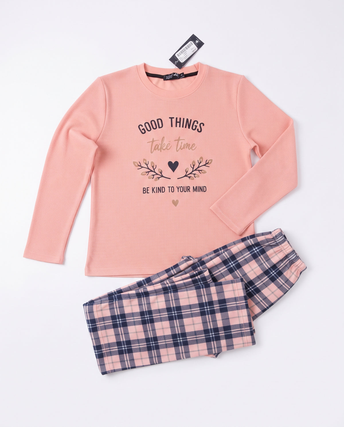 Women Long Sleeves Top W/Plaid Pant Pyjama
