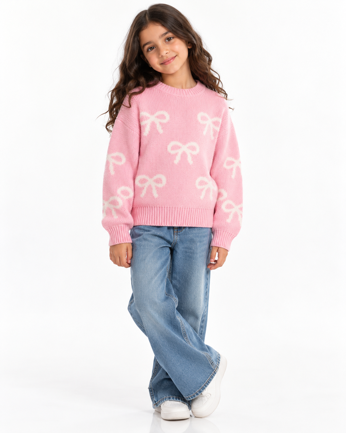Girls Jaqured Round Neck Pullover