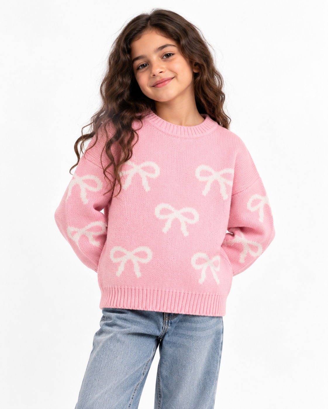 Girls Jaqured Round Neck Pullover