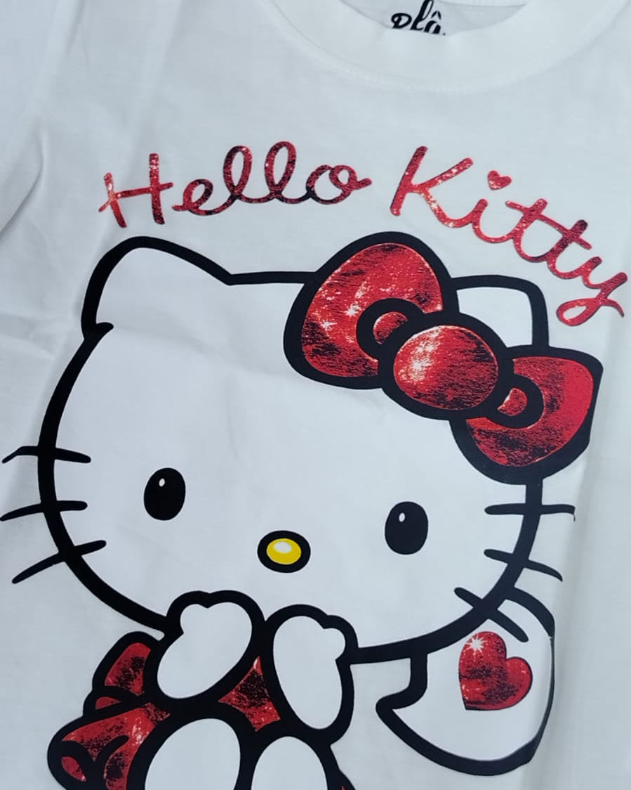 Girls Printed Hello Kitty Half Sleeves T-shirt