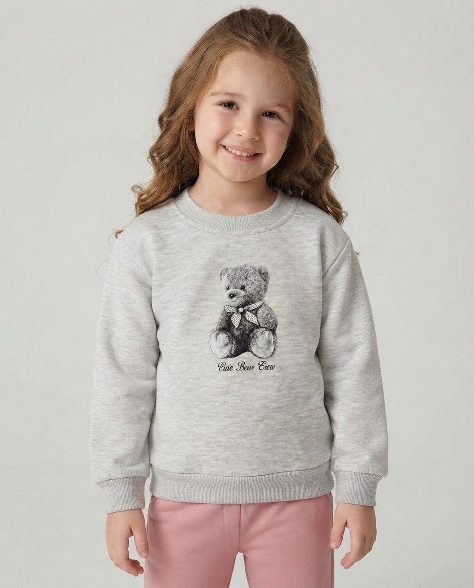 Girls Printed Bear Sweatshirt Round Neck