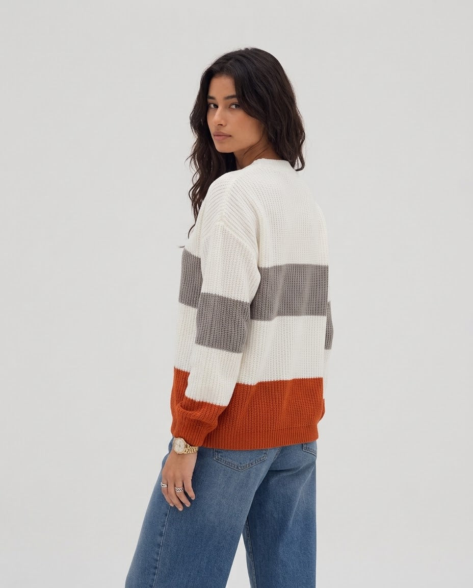 Women Stripped Pullover Round Neck