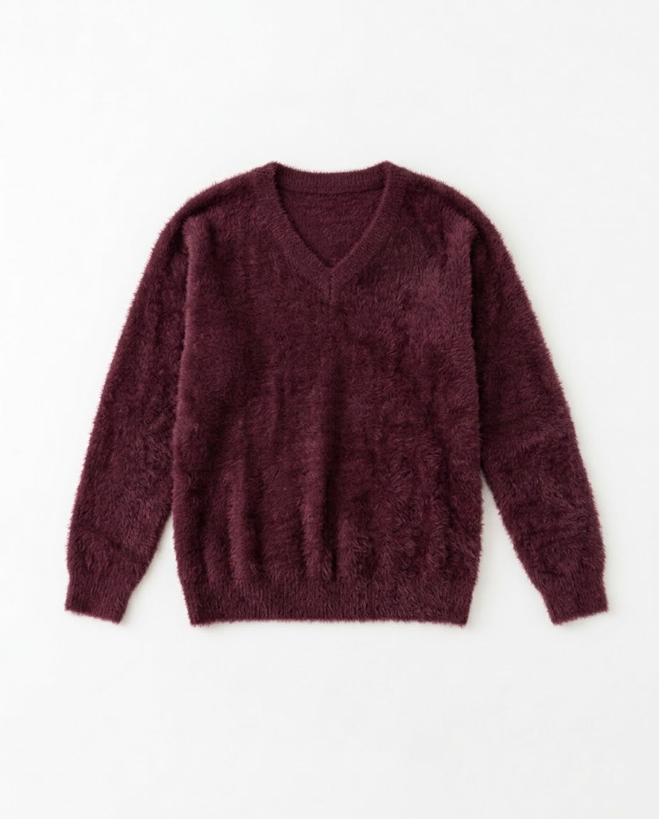 Women V Neck Mohair Pullover