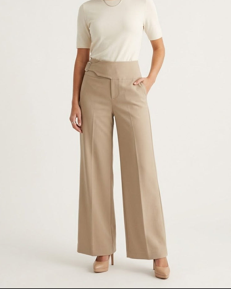 Wide Leg Trousers with Side Buckle