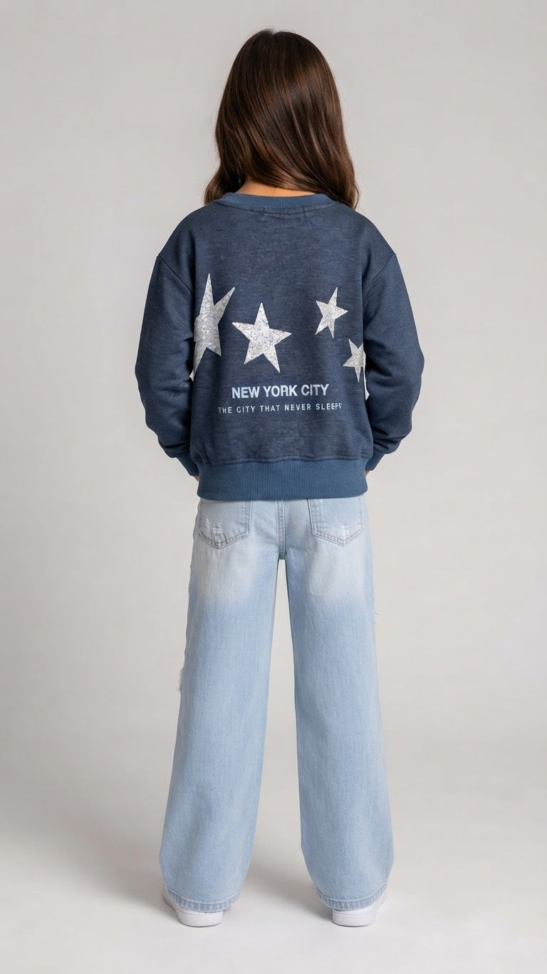 Girls Printed Round Neck Sweatshirt