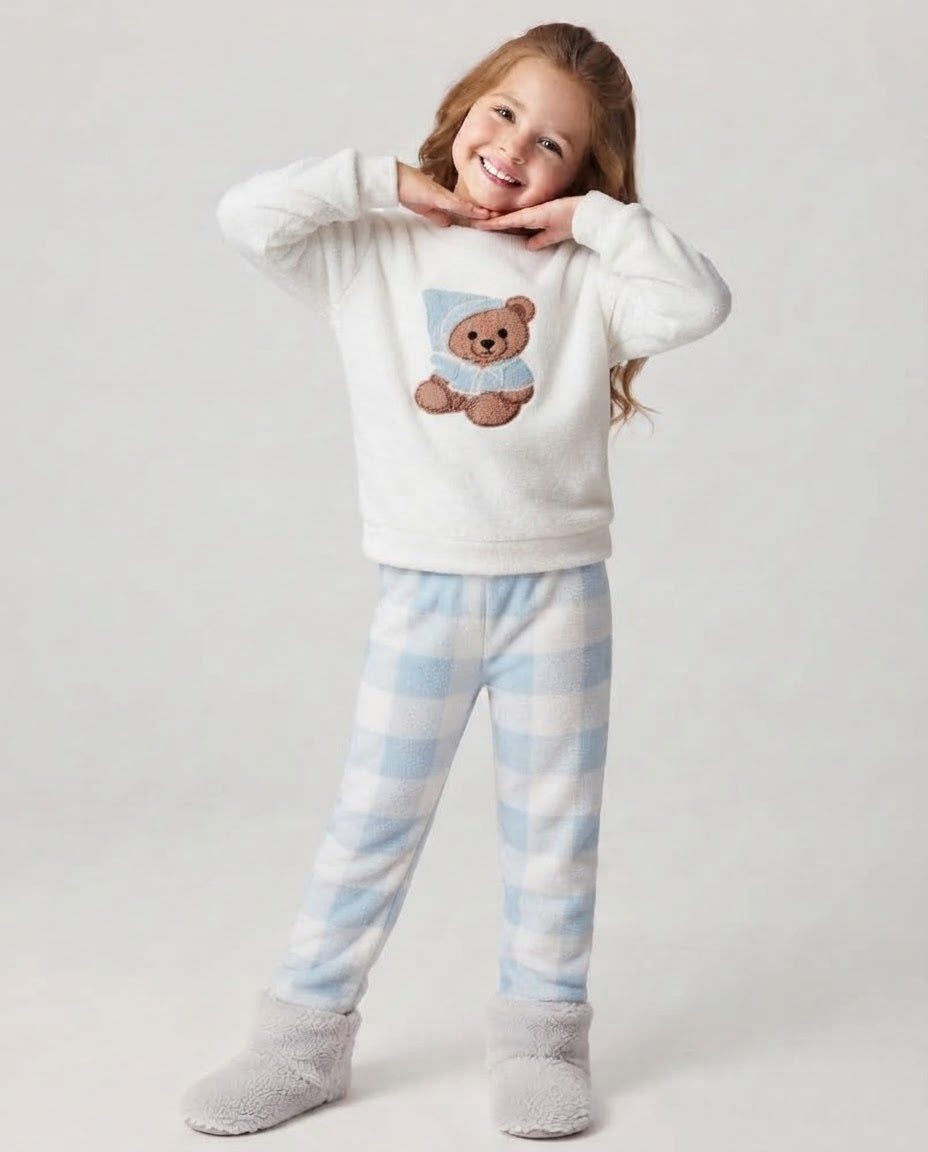 Girls Printed Bear Long Sleeves Pyjama