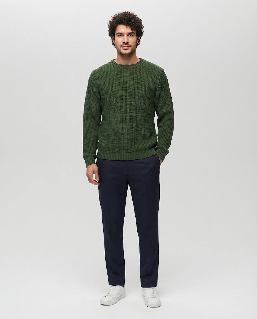 Men Ajour Pullover Round Neck