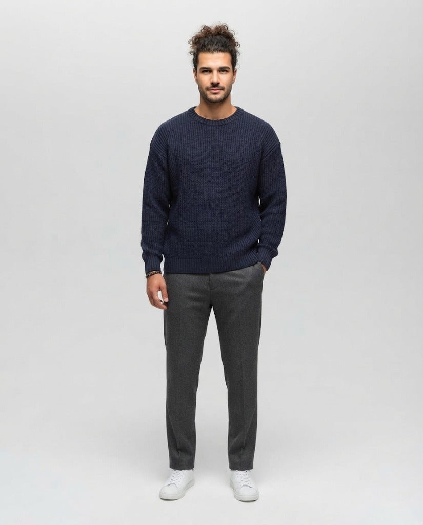 Men Ajour Pullover Round Neck