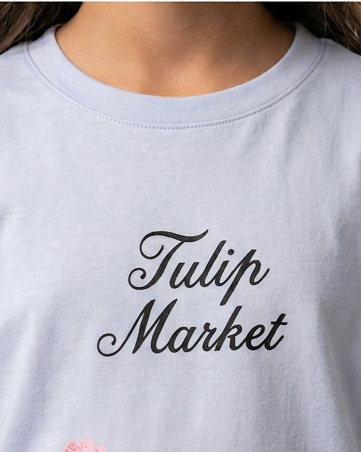 Girls Printed Flower Half Sleeves T-Shirt