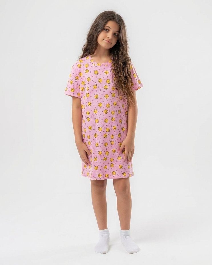 Girls Printed Smile Short Sleeves Nightgown