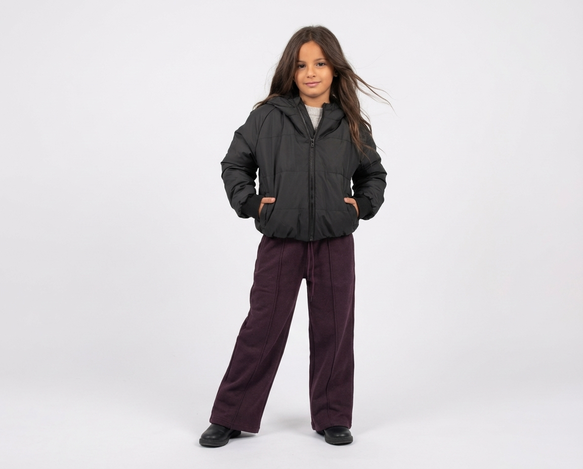 Girls Plain Melton Pant Wide Leg Fit