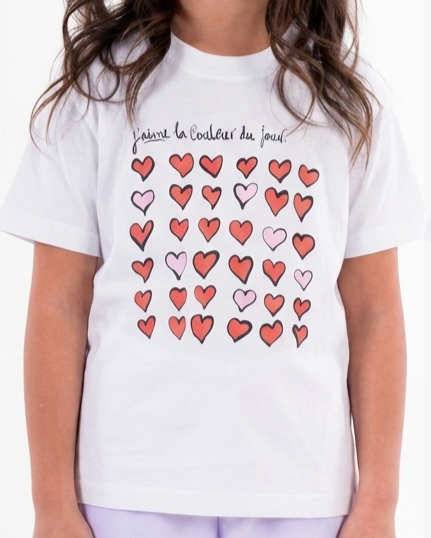 Girls Printed Hearts Half Sleeves T-Shirt