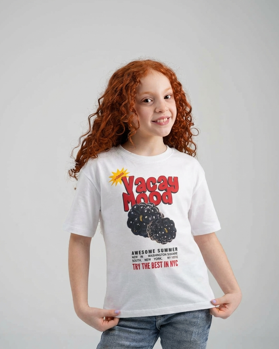 Girls Printed Vacay Mood Half Sleeves T-Shirt