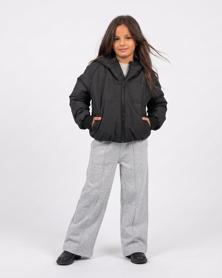 Girls Plain Melton Pant Wide Leg Fit