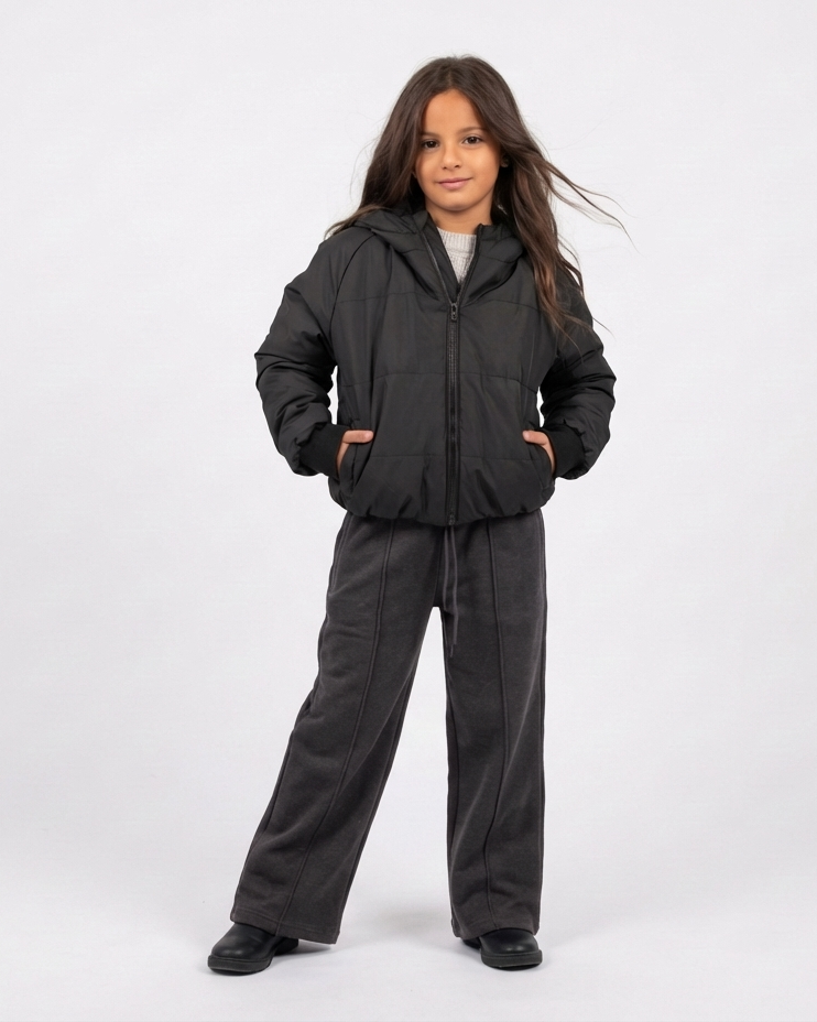 Girls Plain Melton Pant Wide Leg Fit