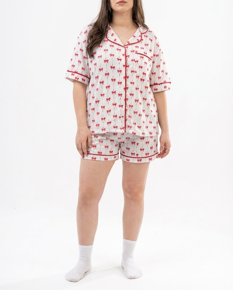 Women Printed Half-Sleeve Buttoned Top And Shorts Pajama