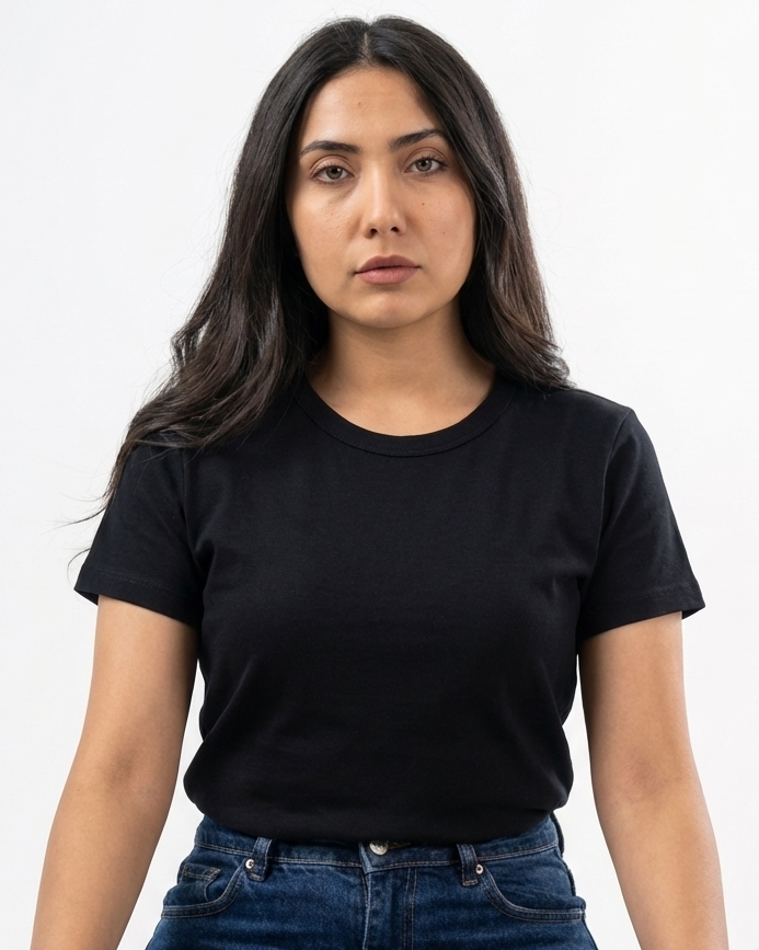 Women Basic Half Sleeves Top Round Neck