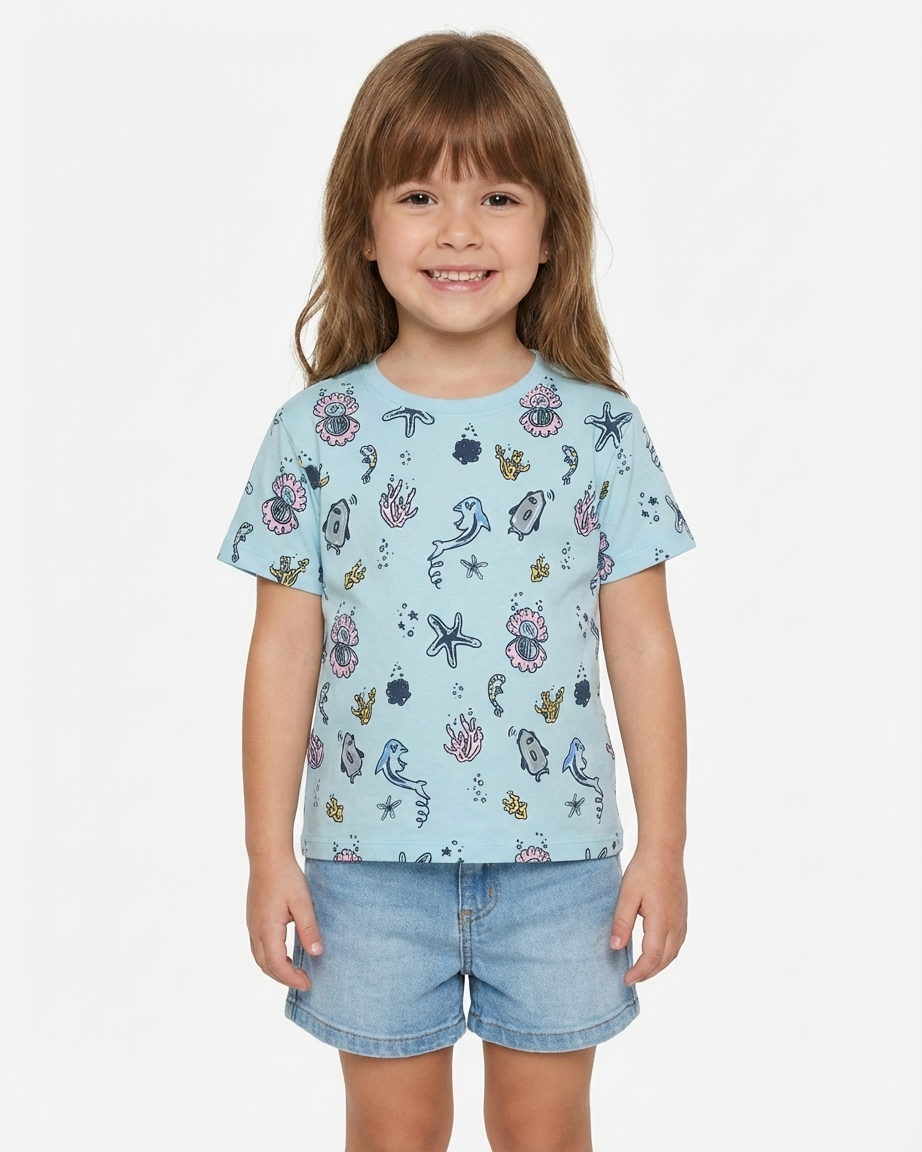 Girls Printed Half Sleeves T-Shirt