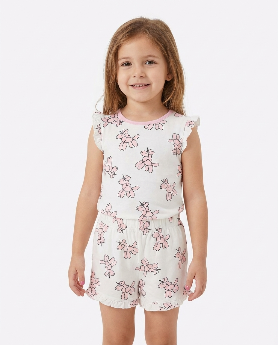 Girls Printed Sleeveless Pyjama W/shorts