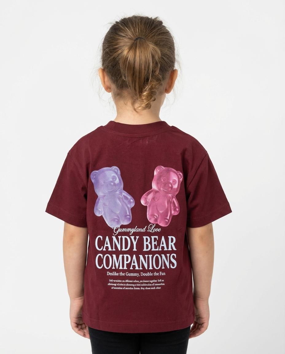 Girls Printed Bear Half Sleeves T-shirt