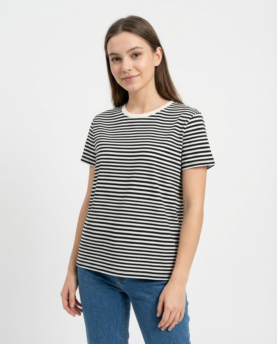 Women Stripped Half Sleeves T-shirt