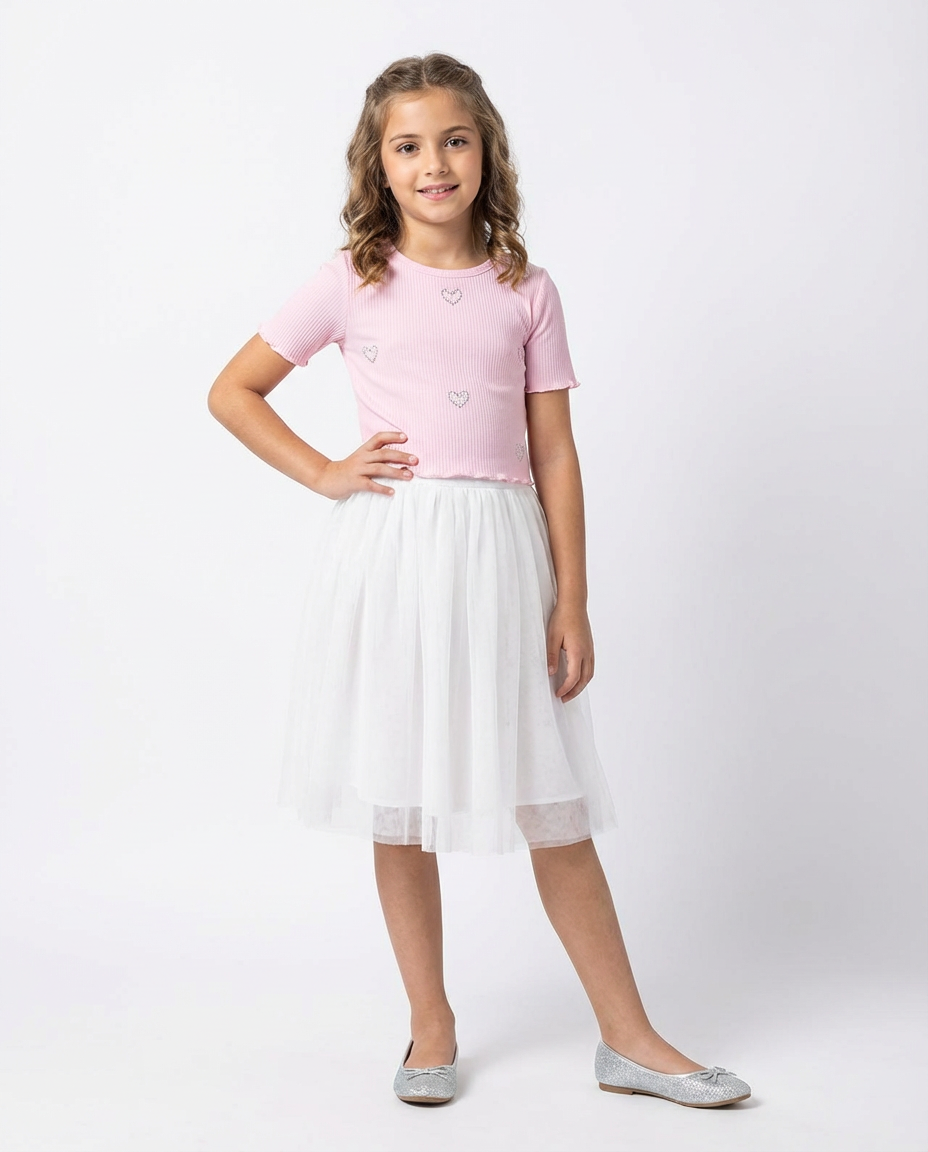 Girls Strass Half Sleeves T-shirt