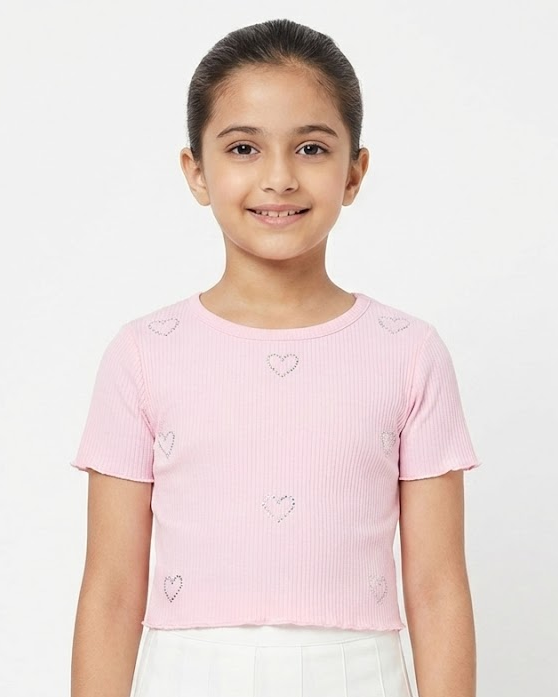Girls Strass Half Sleeves T-shirt