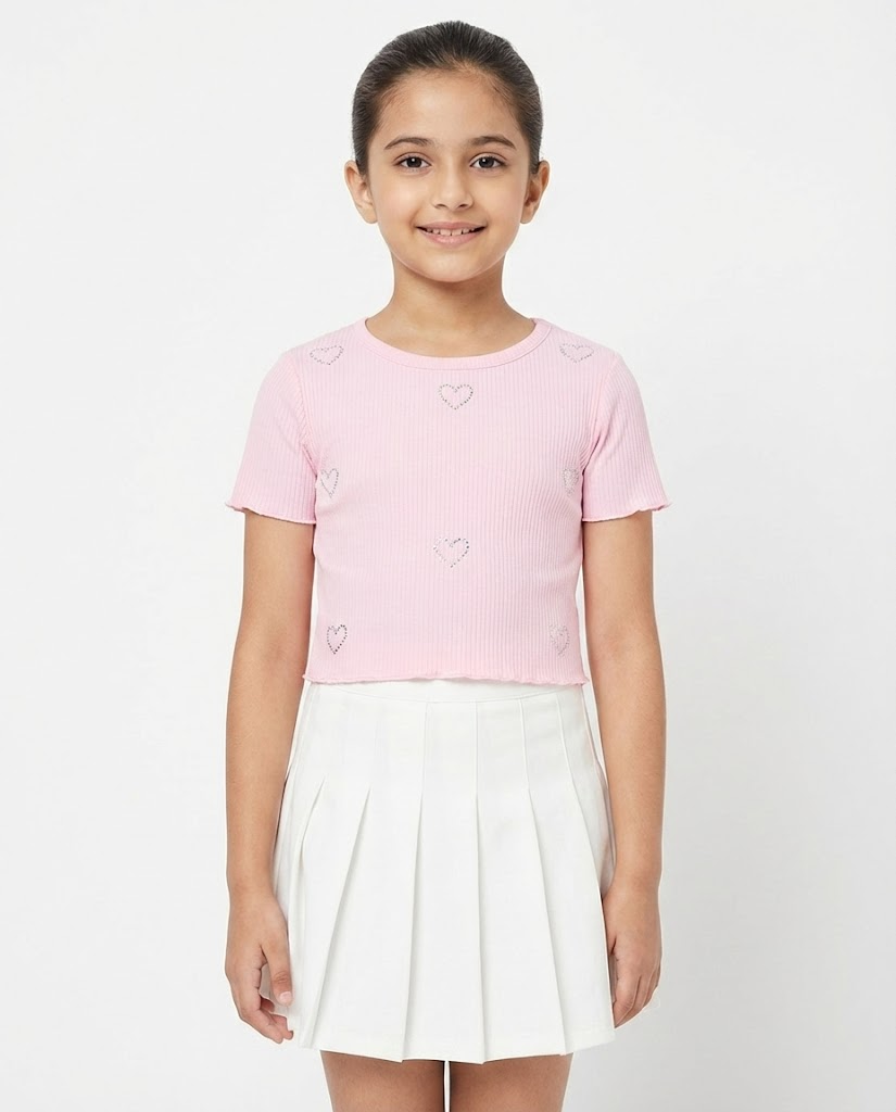 Girls Strass Half Sleeves T-shirt
