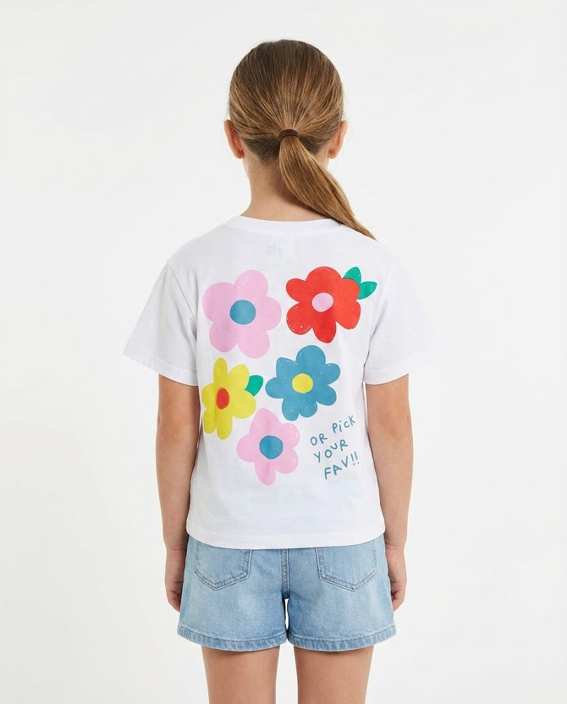 Girls Short Sleeves Printed Flowers T-shirt