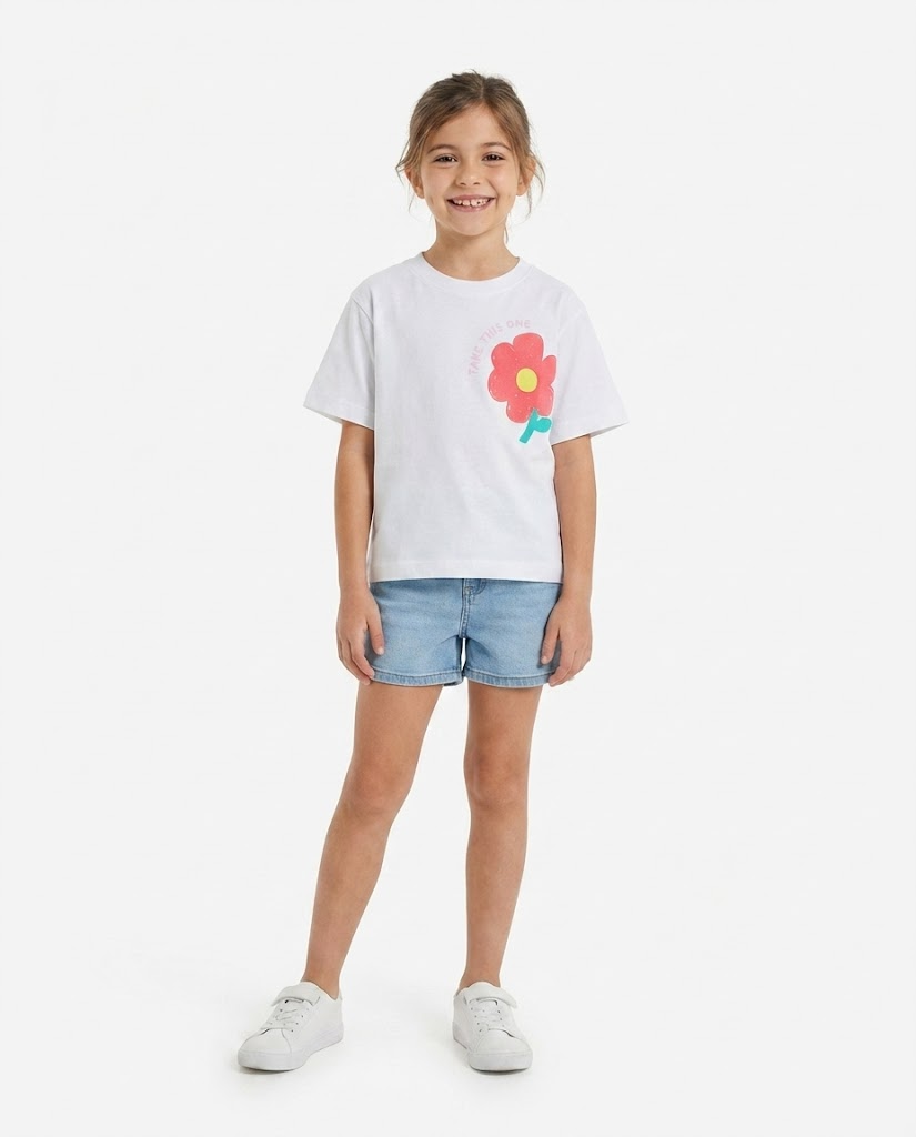 Girls Short Sleeves Printed Flowers T-shirt