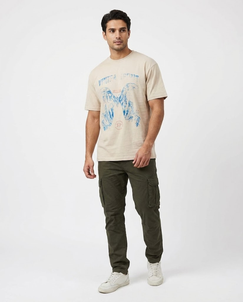 Men Printed Half Sleeves T-shirt Over Size