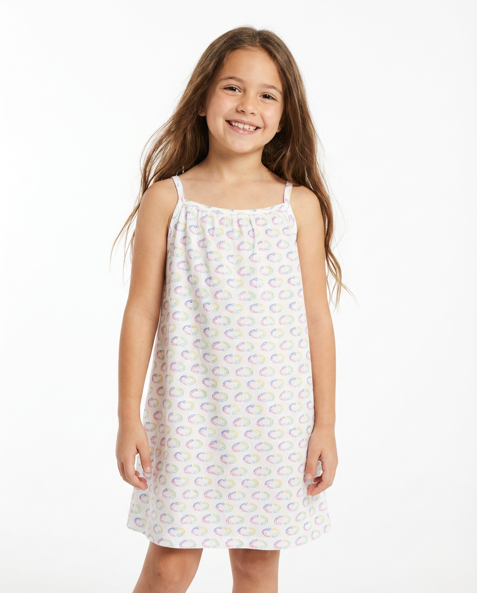 Girls Printed Heart Sleevles Nightgown