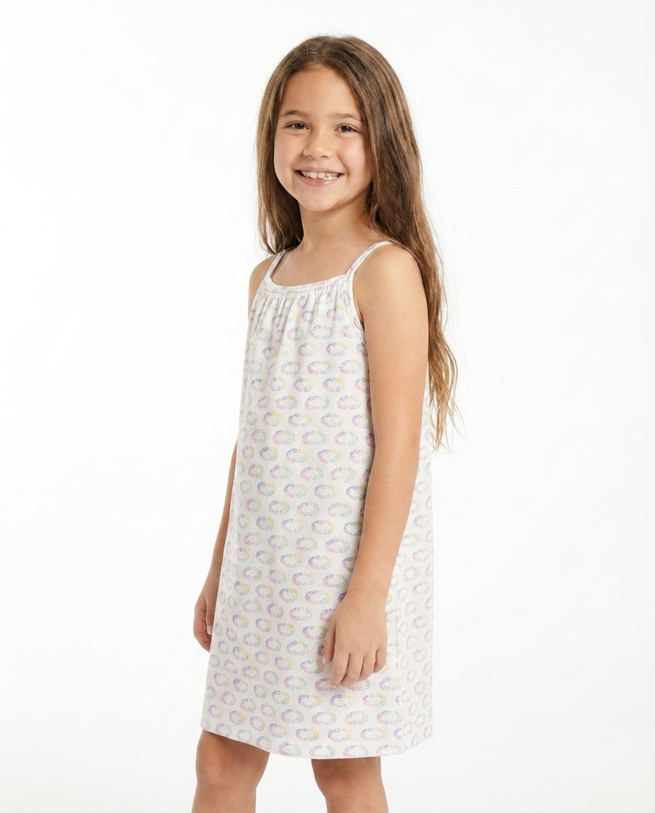 Girls Printed Heart Sleevles Nightgown