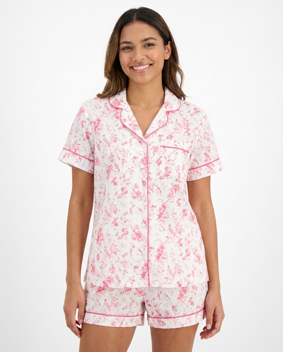 Women Printed Half-Sleeve Buttoned Top And Shorts Pajama