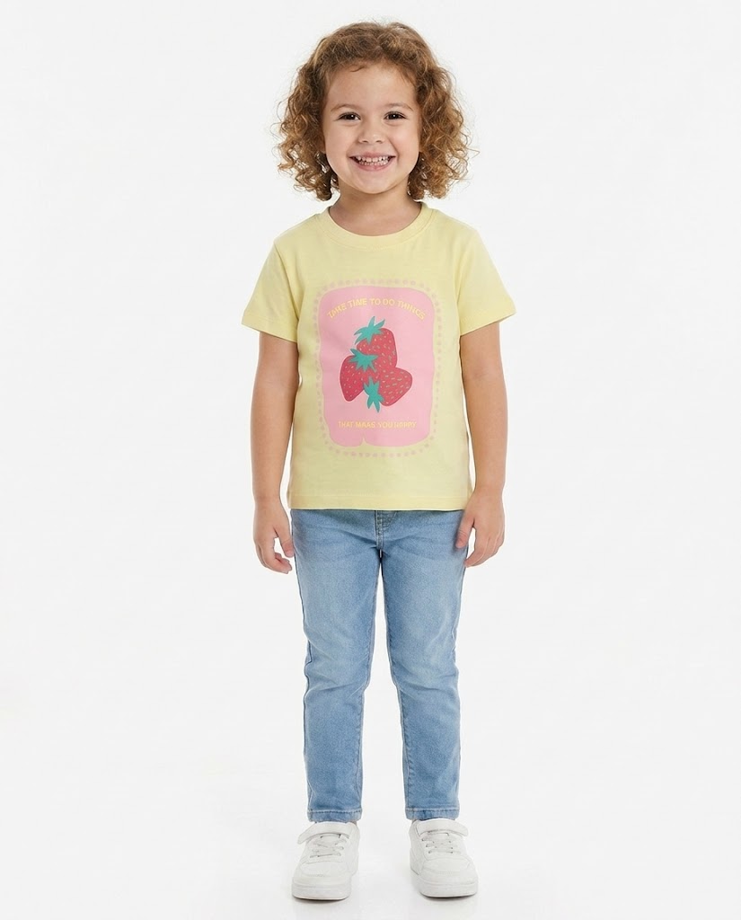 تي شيرت بناتي نص كم مطبوع