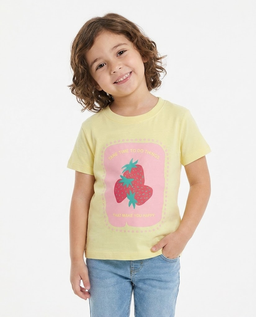 تي شيرت بناتي نص كم مطبوع