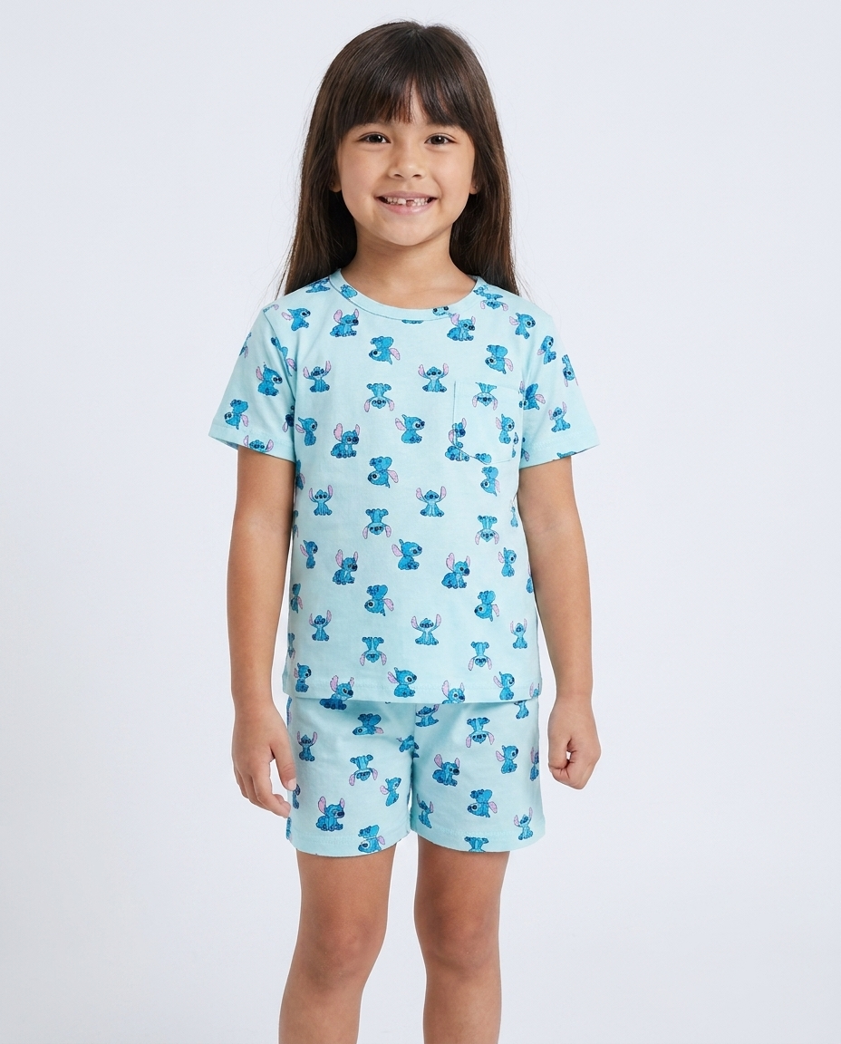 Girls Printed Stitich Half Sleeves Pajama W/Short
