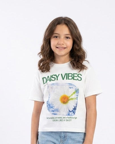 Girls Printed Daisy Vibes half Sleeves T-shirt