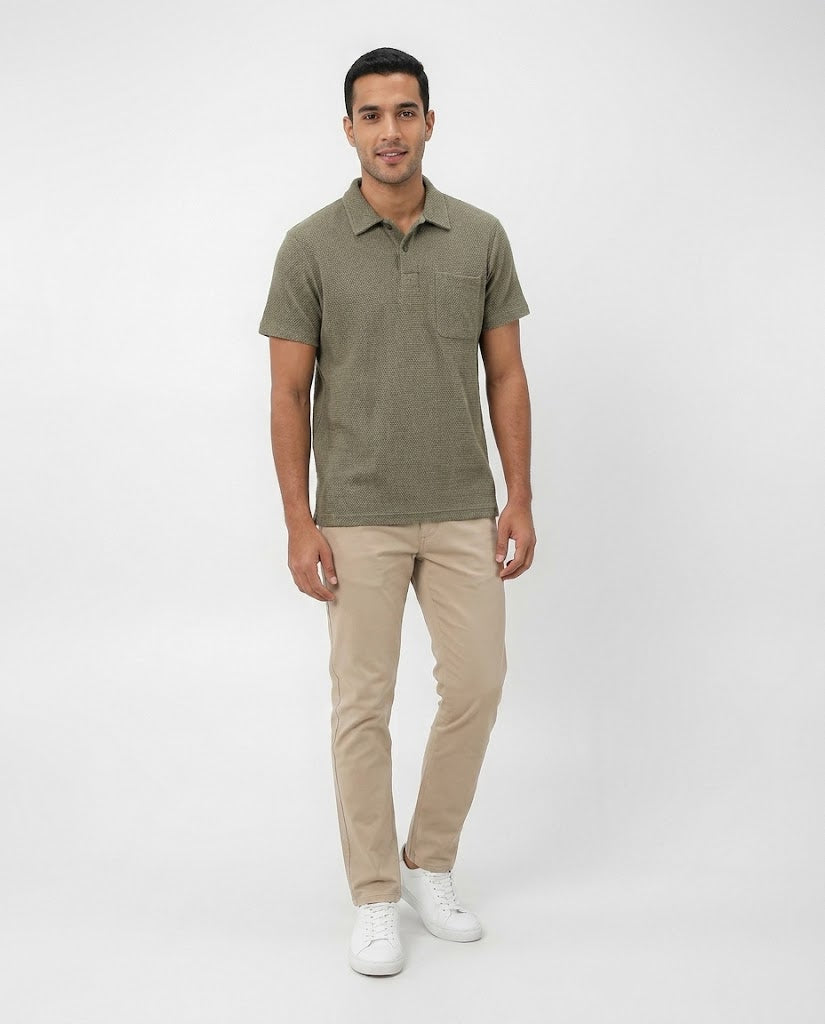 Men Pattern Half Sleeves Polo T-shirt