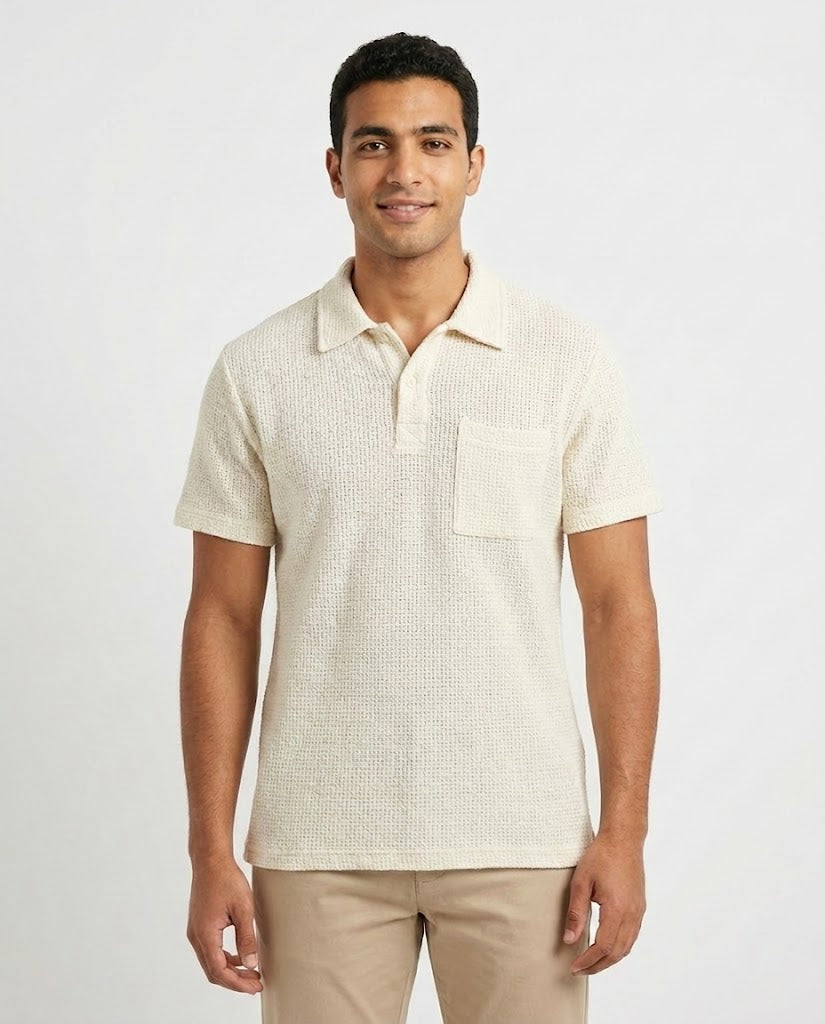 Men Pattern Half Sleeves Polo T-shirt
