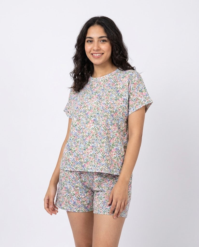 Women Printed Half Sleeves Pyjama W/Shorts