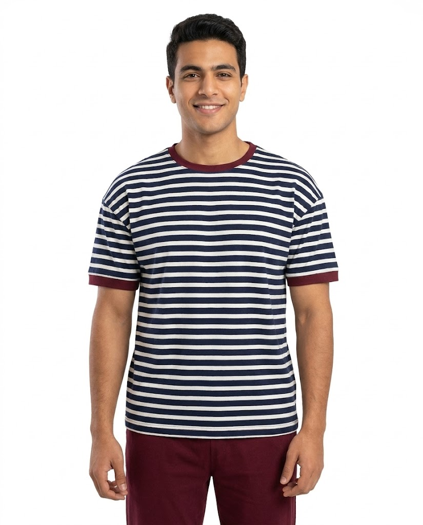 Men Stripped Half Sleeves Top Pyjama W/pant